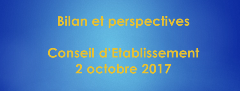Conseil d’Etablissement du 2 octobre : Présentation UPE « Bilan et perspectives »